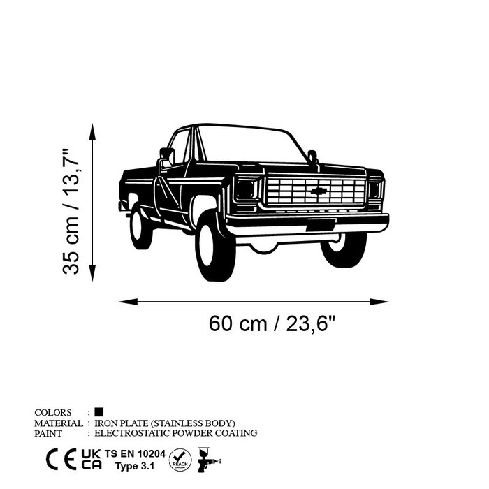 Wallity Chevy K20 Pickup Truck (1976) Escultura de pared de metal Wallity Chevy K20 Pickup Truck (1976) Escultura de pared de metal